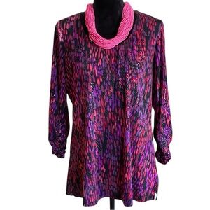 SUSAN GRAVER PURPLE SPARKLE PRINT LONG SLEEVE BLOUSE SZ M